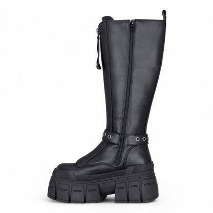 Buffalo Womens Biker Knee High Black Chunky Goth Platform Boots - Gospher Hi