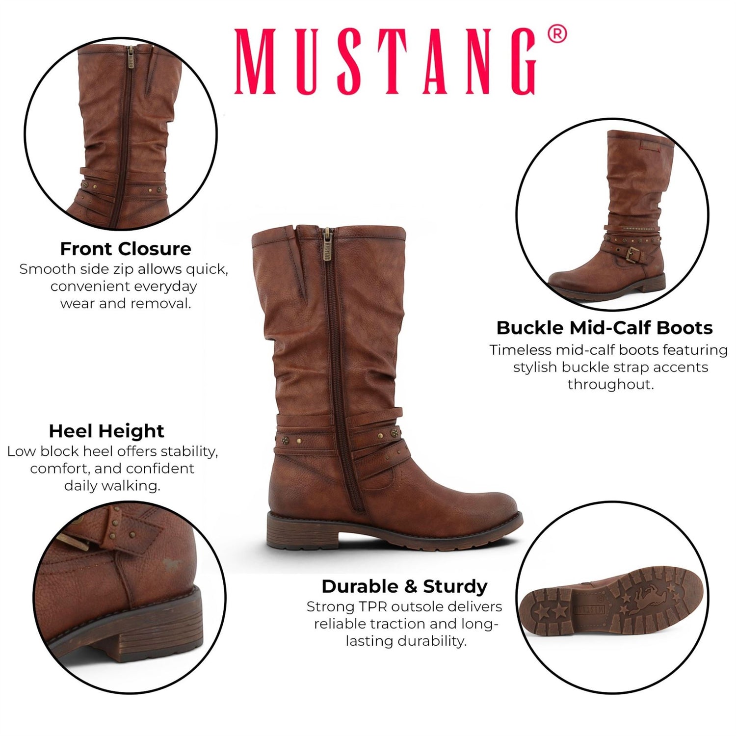 Womens Cognac Brown Faux Leather Mid-Calf Slouch Riding Boots - M0052003
