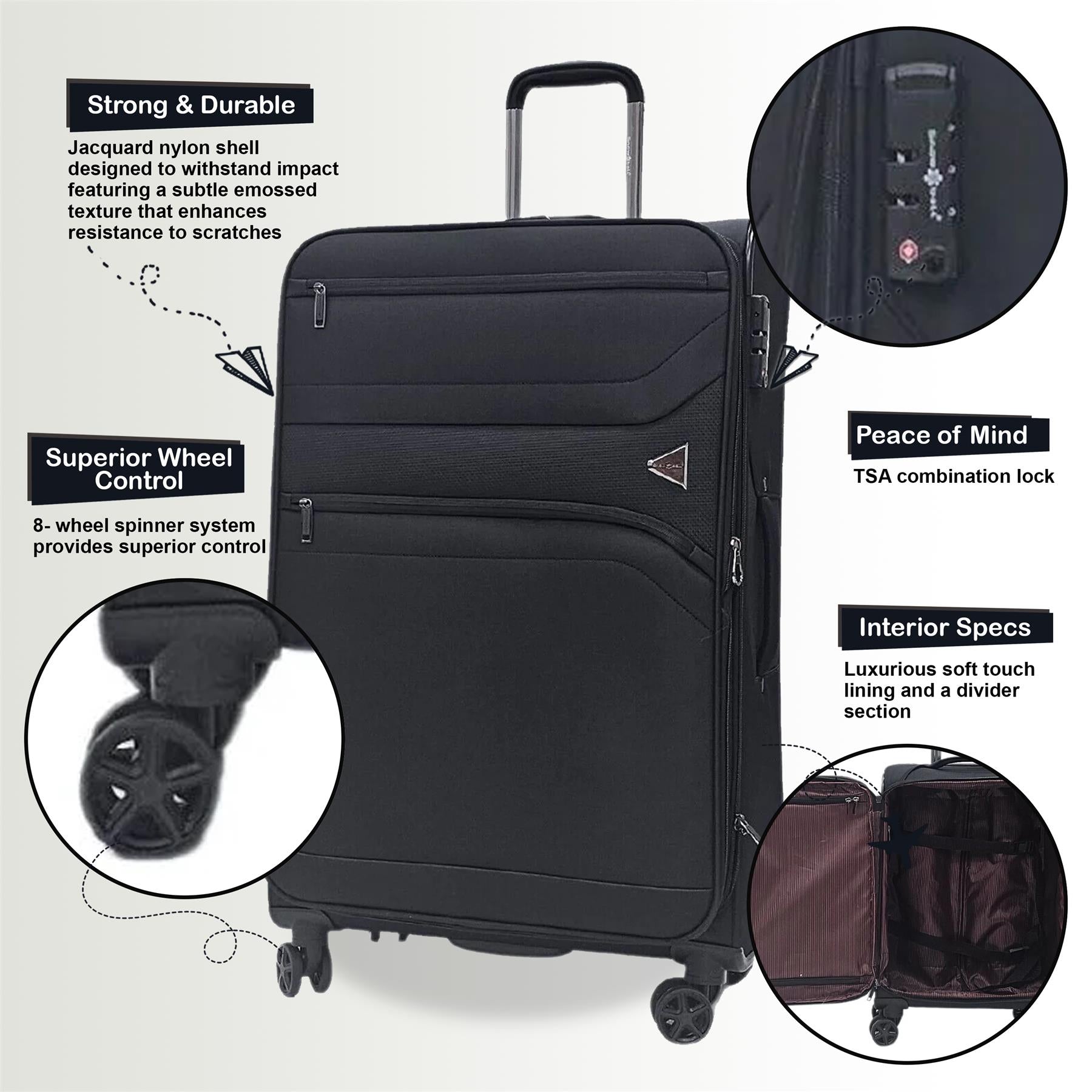 Clayton Set of 4 Soft Shell Suitcase in Black