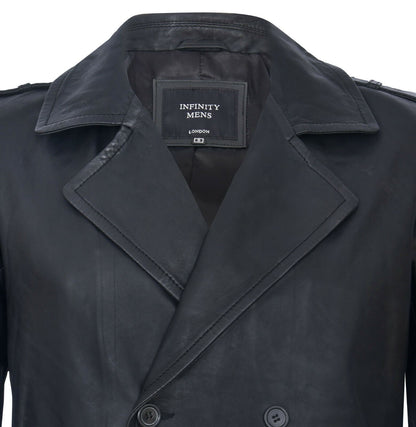 Mens Mid-Length Leather Peacoat-Epworth
