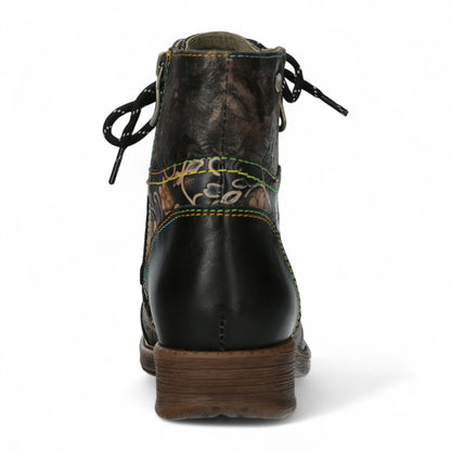 Laura Vita Anita 006 Black Floral Womens Gothic Victorian Leather Ankle Boots