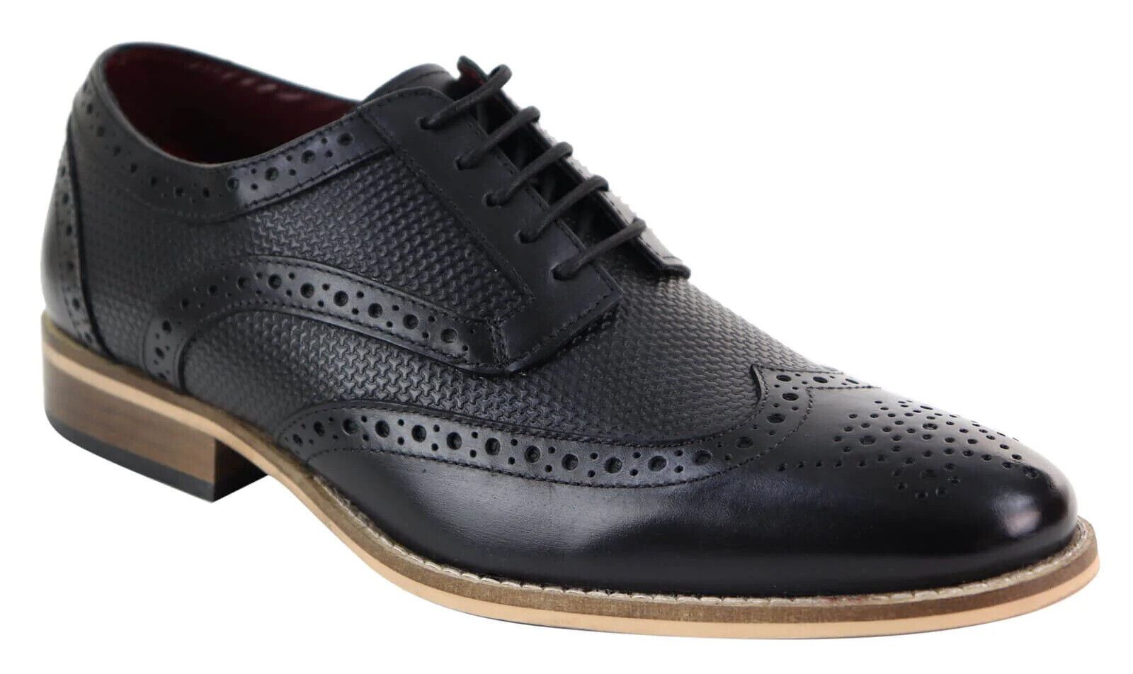 Mens Classic Oxford Brogue Shoes in Patterned Black Leather - Upperclass Fashions 