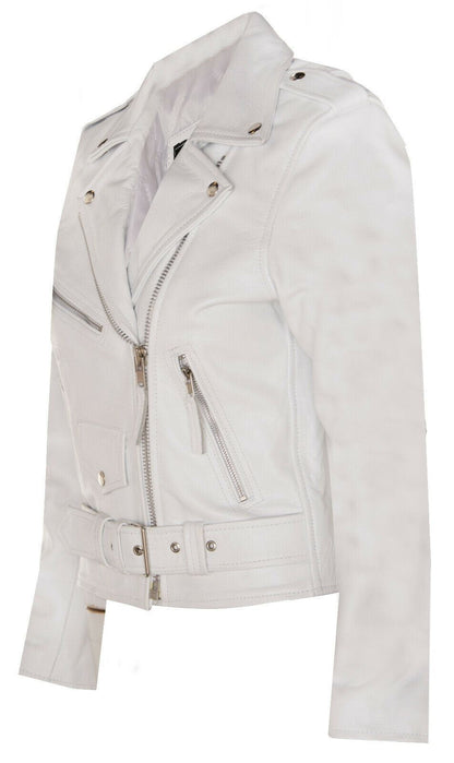 Womens Cowhide Leather Biker Jacket-Mansfield