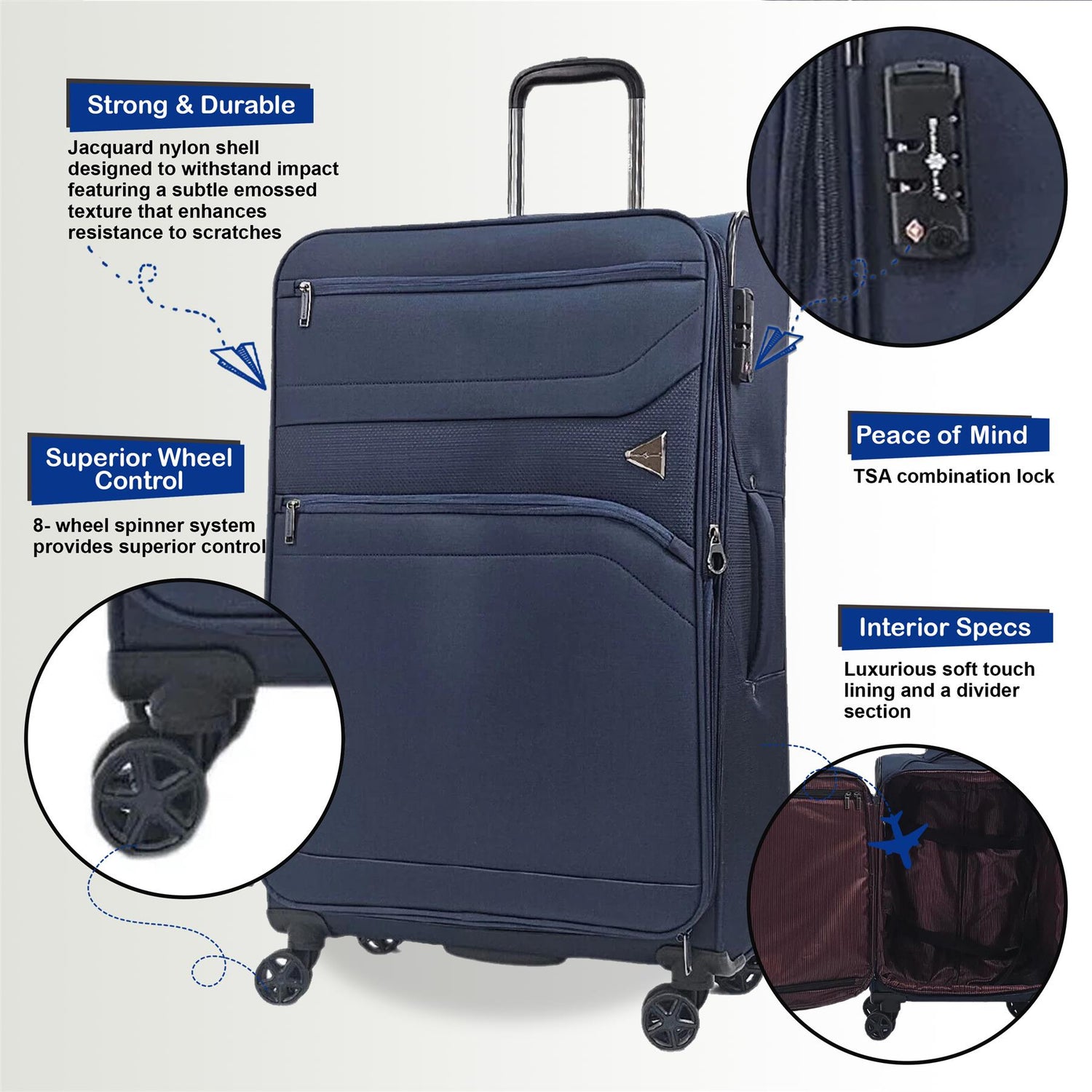 Clayton Large Soft Shell Suitcase in Navy