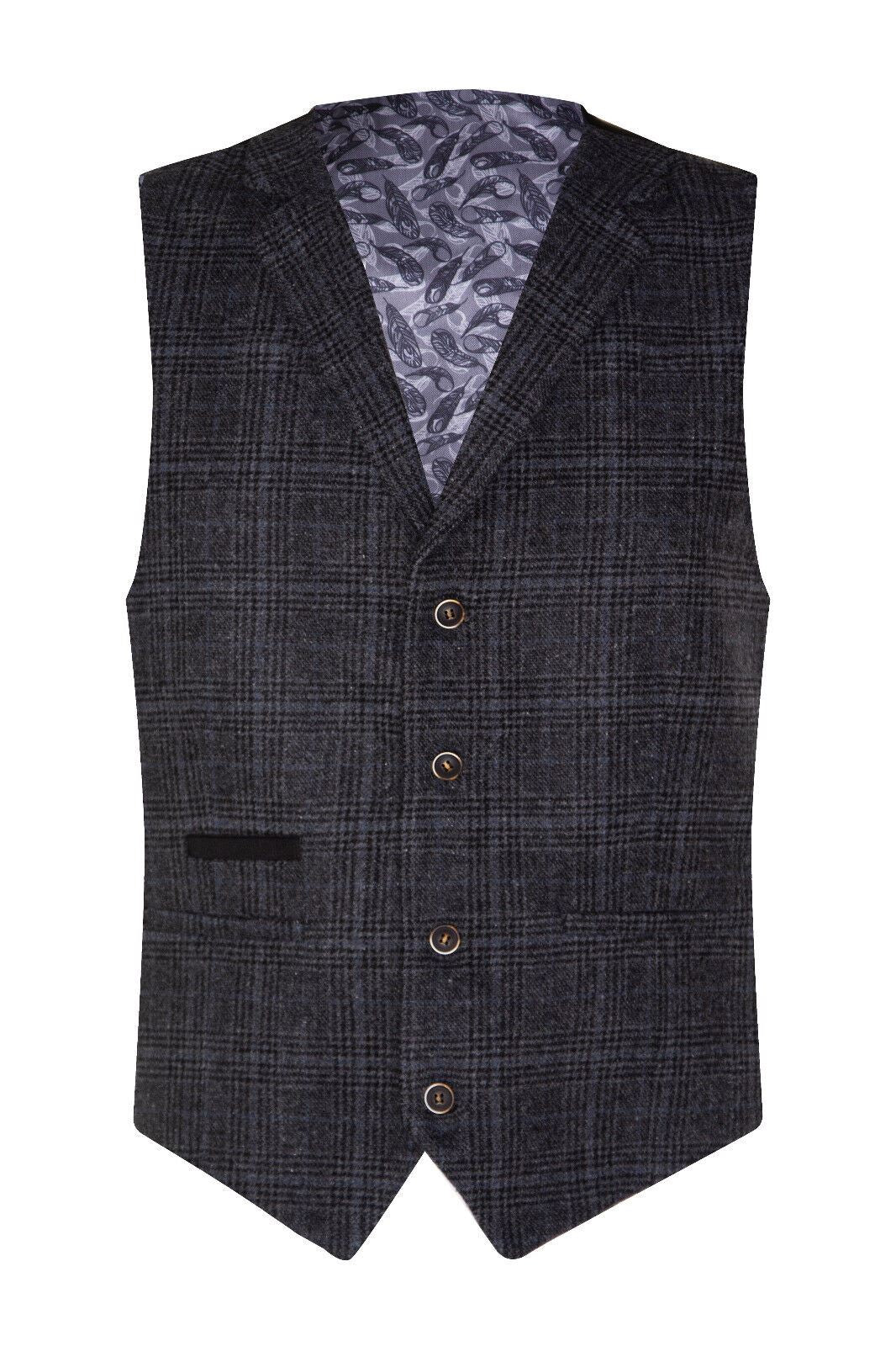 Mens Grey Check 3 Piece Tweed Suit Peaky Blinders 1920s Gatsby Tailored Fit