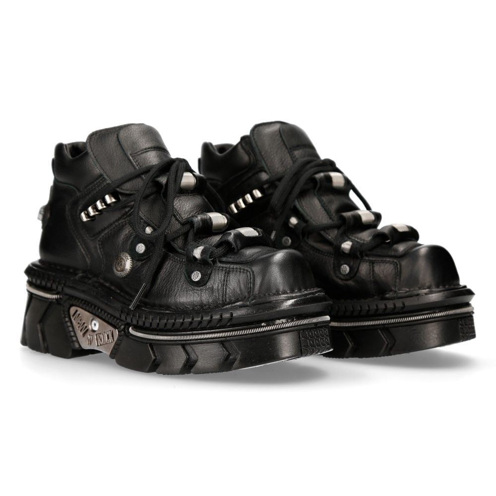 New Rock Unisex Metallic Black Leather Gothic Techno Boots- M-215-S6
