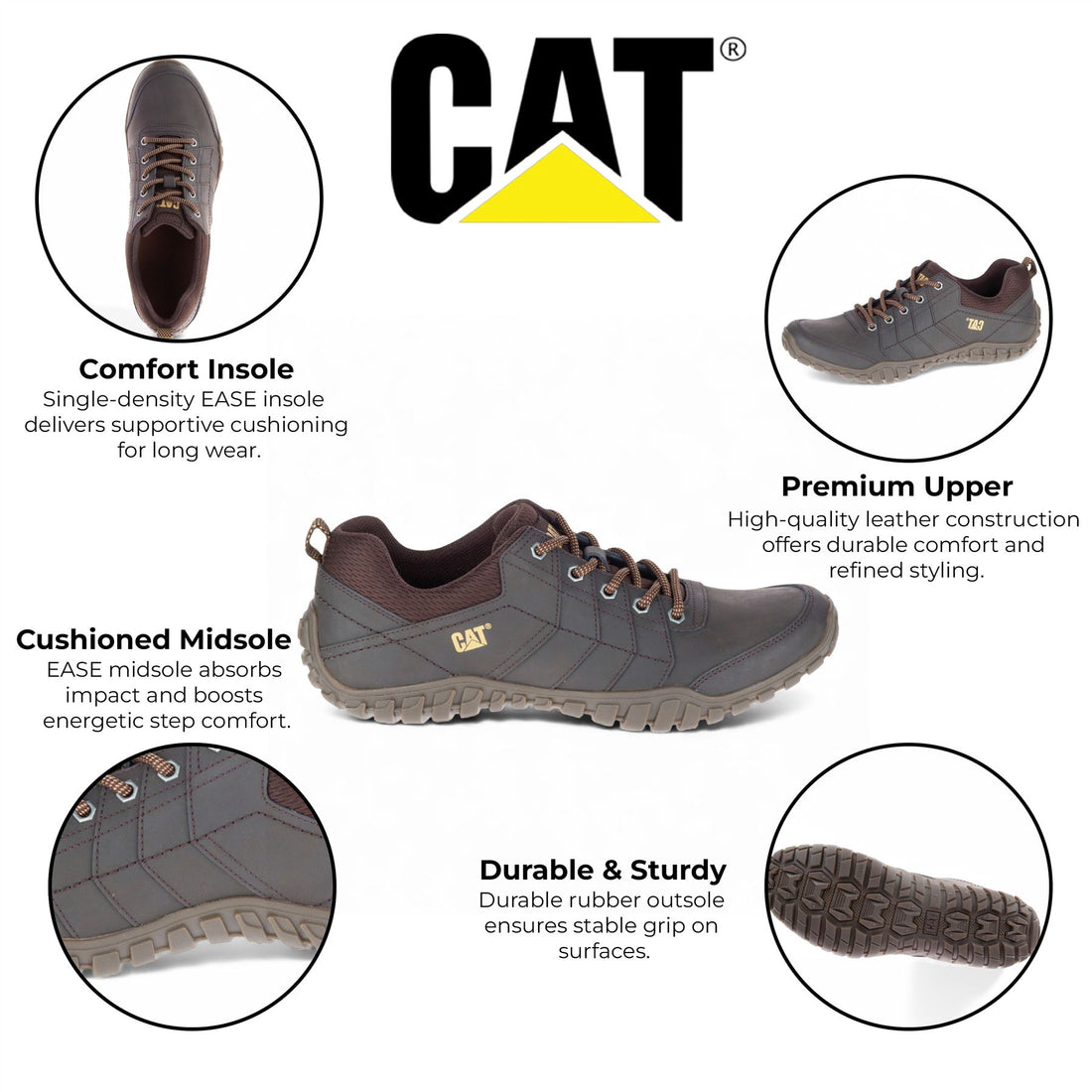 CAT Caterpillar Mens Brown Leather Hiking Boots Walking Trainers - Instruct