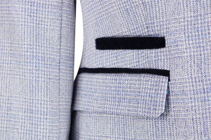 Womens Blue Check Blazer Wool Blend Herringbone Tweed