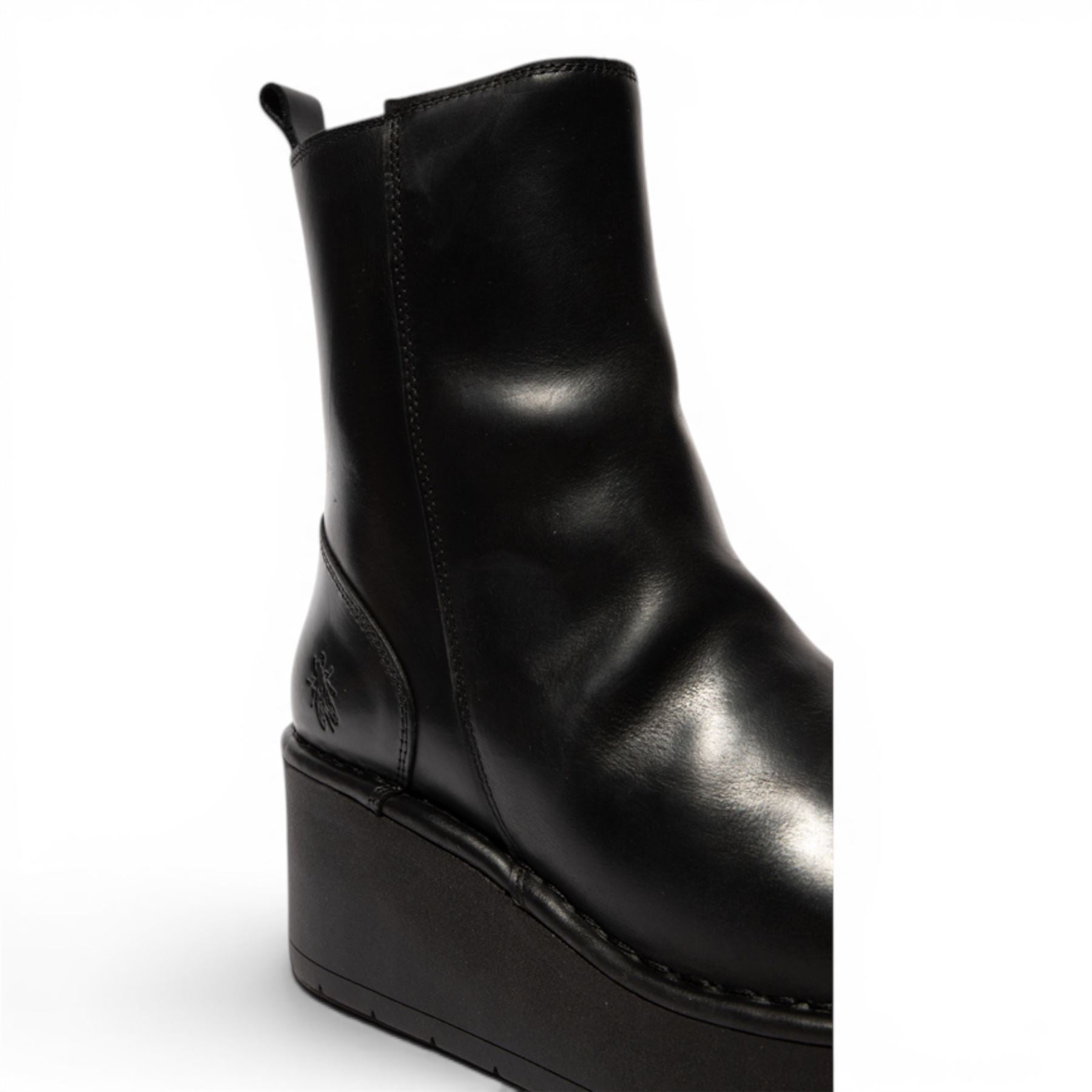 Fly London Women’s Black Leather Wedge Heel Platform Ankle Boots - HEIJ272