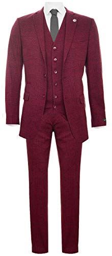 Mens 3 Piece Tweed Suit Wool Burgundy Black 1920s Authentic 1920s Blinders Suit Retro Classic