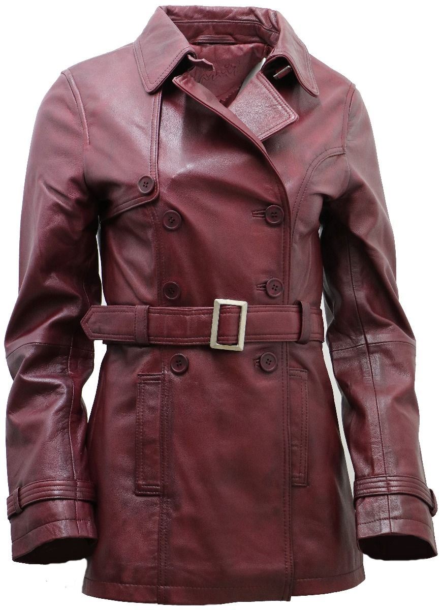 Womens Mid Length Leather Trench Coat -Oakham