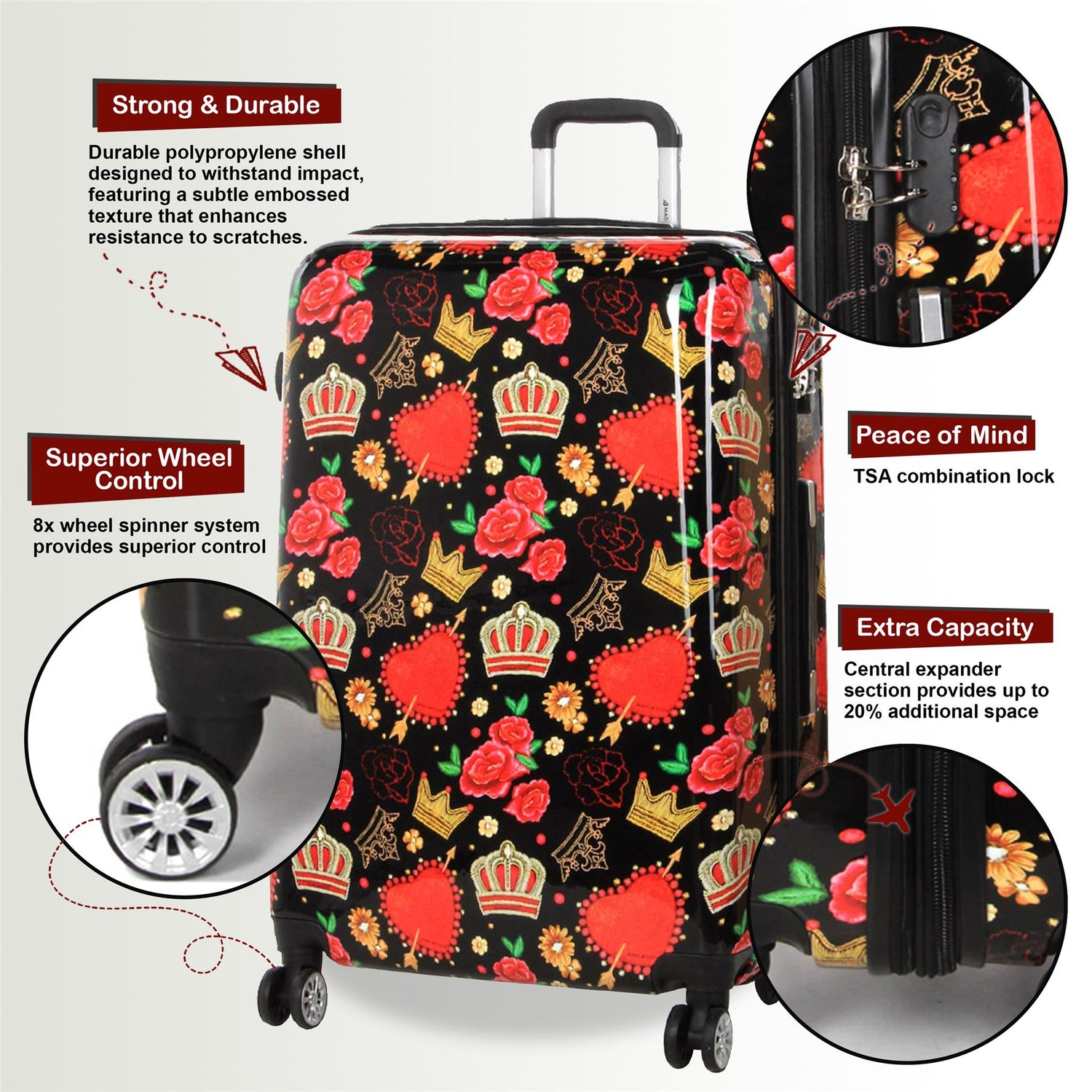 Ballina Cabin Hard Shell Suitcase in Black Queen Rosses