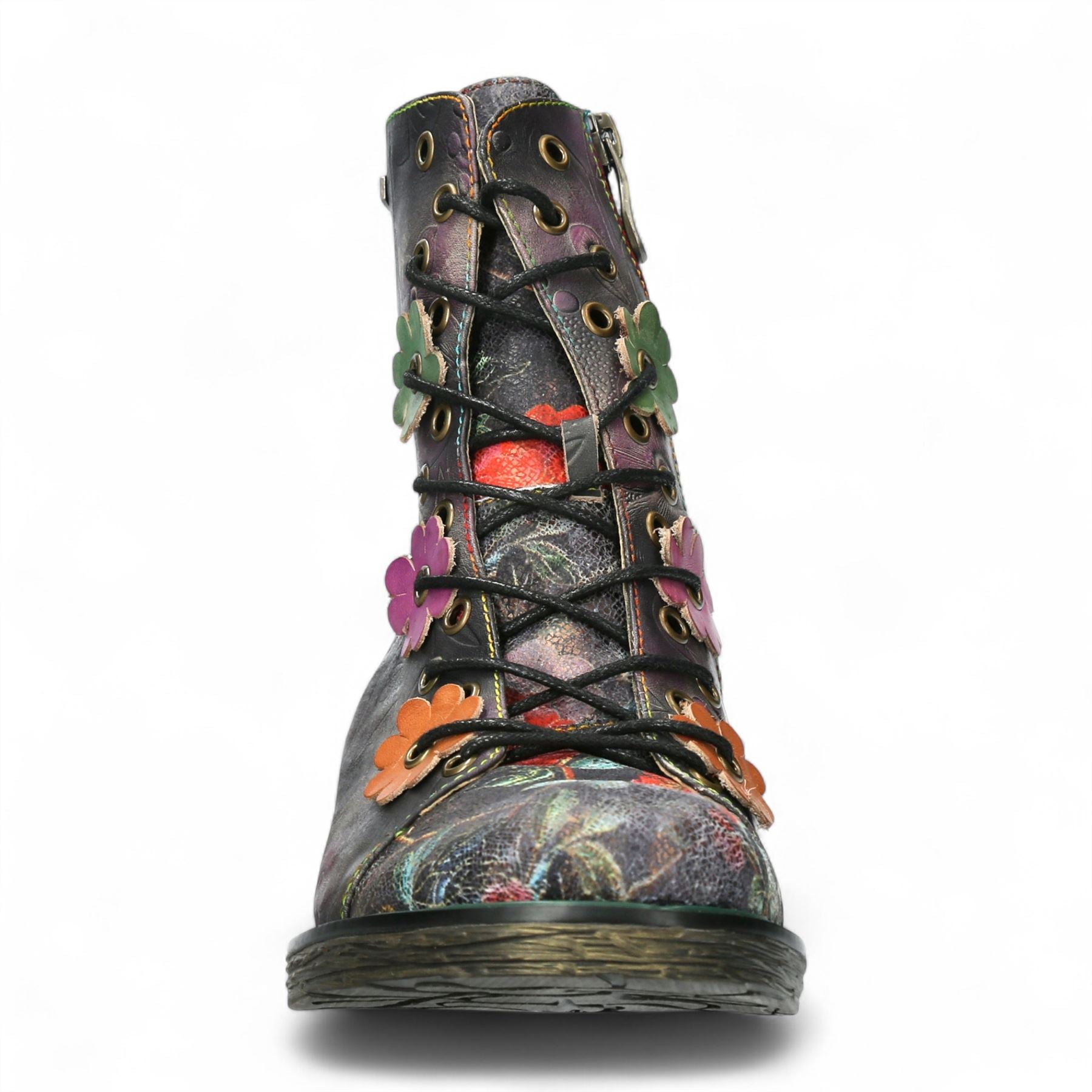 Laura Vita Ercnaulto 212 Grey Floral Womens Gothic Victorian Leather Ankle Heeled Boots