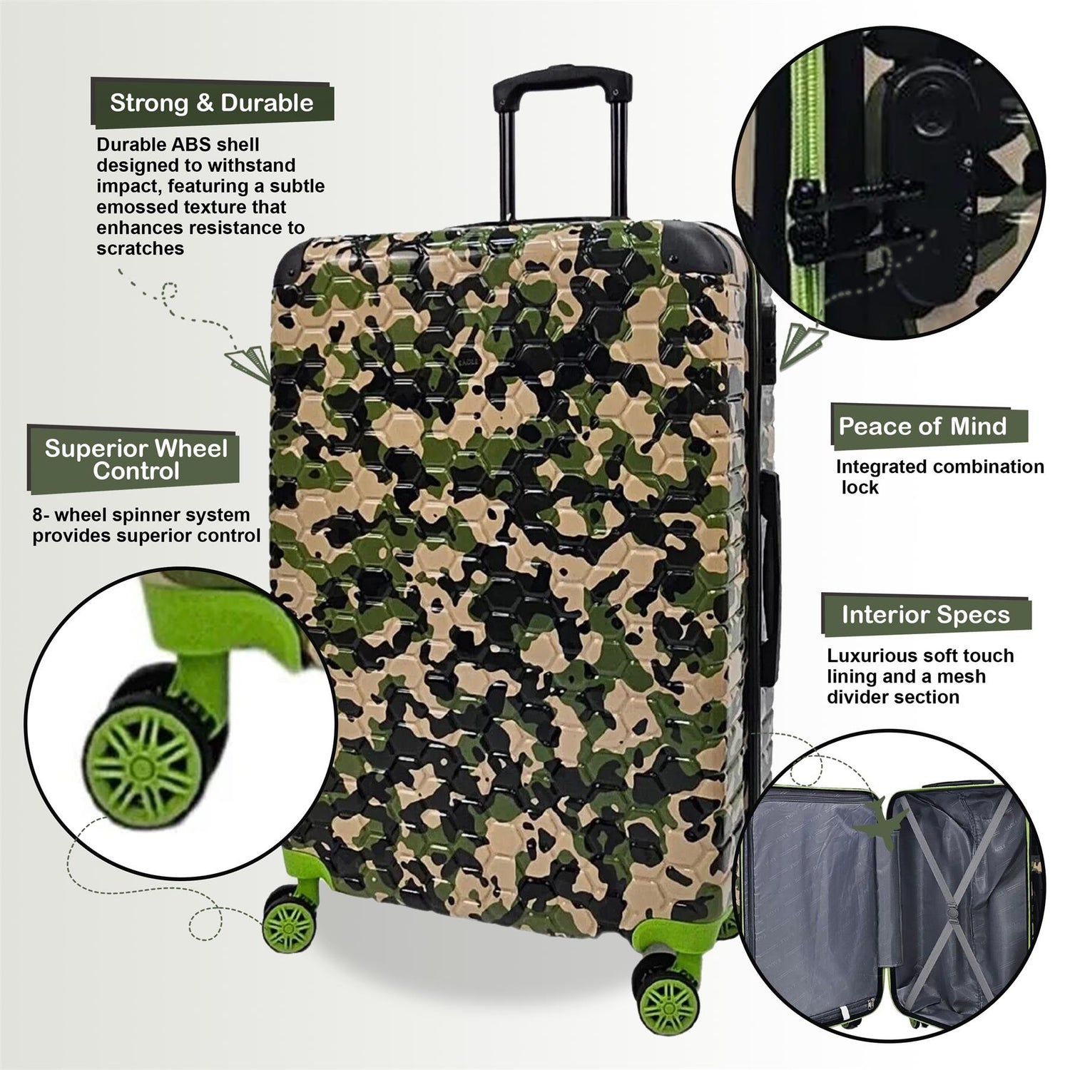 Hardshell Camo Robust ABS Suitcase Set