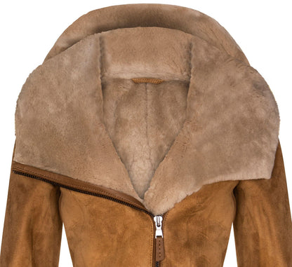 Womens Suede Merino Sheepskin Hooded Coat-Ryde