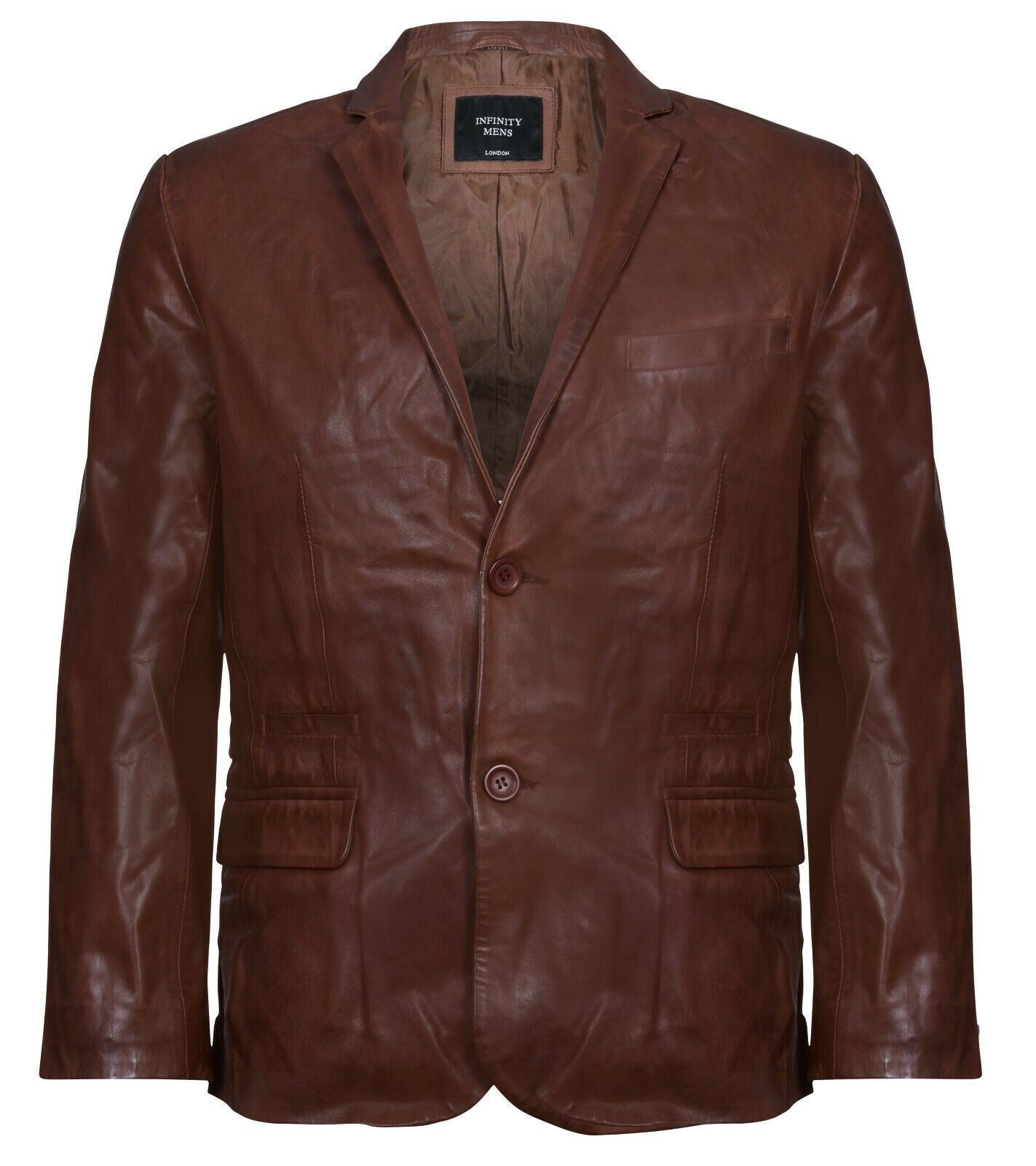 Mens Leather Classic 2 Button Blazer Jacket-Dronfield