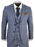 Mens 3 Piece Blue Grey Tweed Check Vintage Retro Suit - Upperclass Fashions 