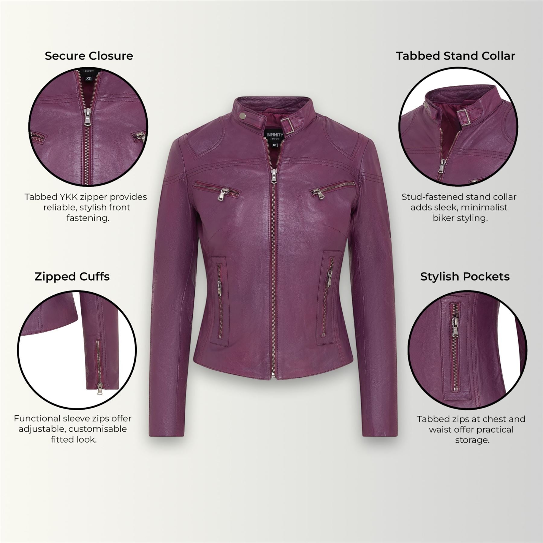 Womens Slim-Fit Leather Biker Jacket-Maldon