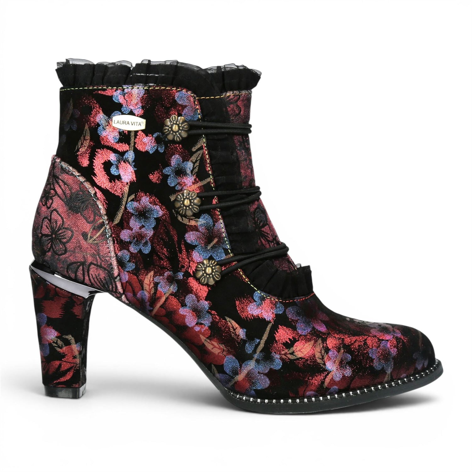 Laura Vita Floral Womens Victorian Red Leather Heel Ankle Boots - Alcbaneo-130