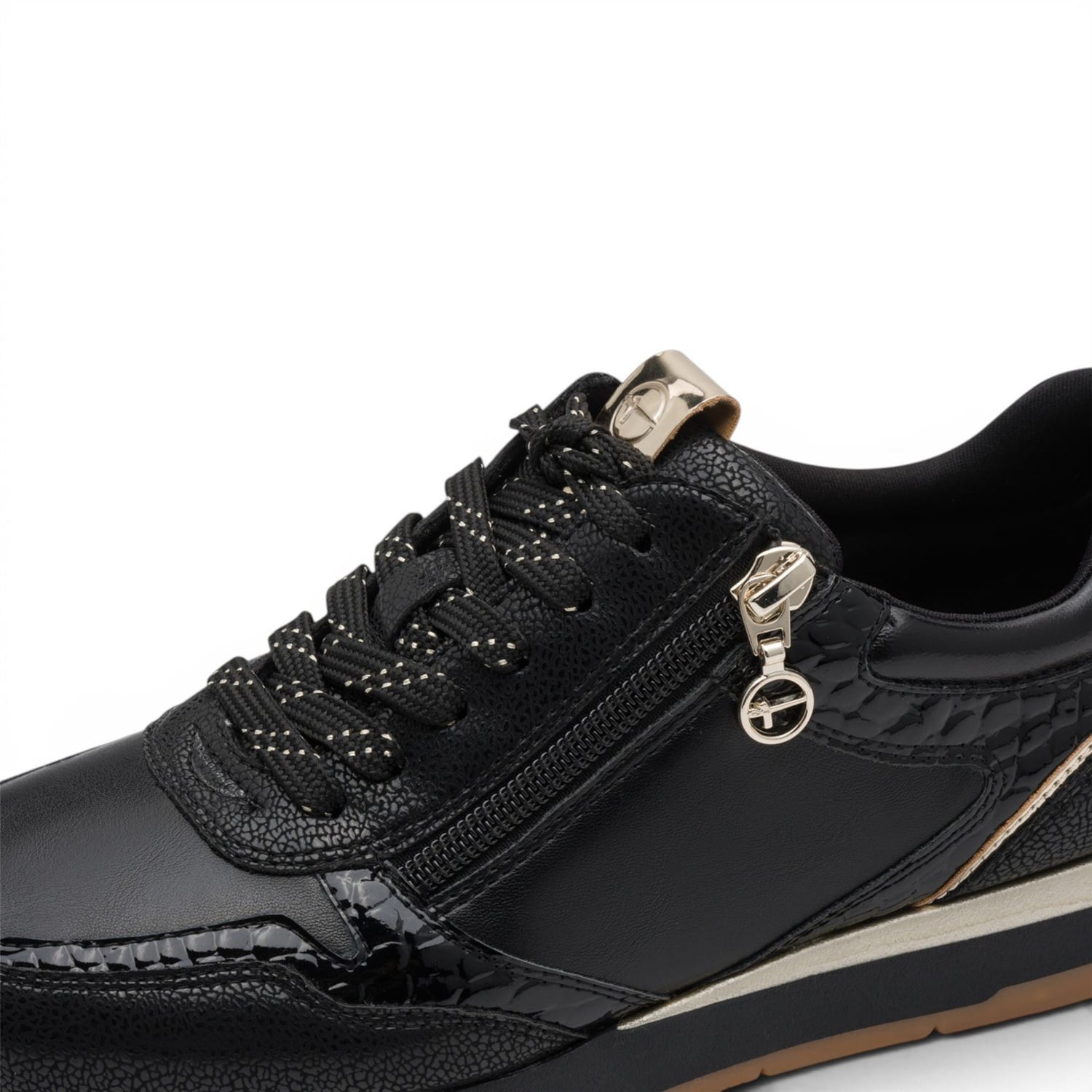 Tamaris Womens Black Faux Leather Fashion Lace Up Sneakers - 23613-46
