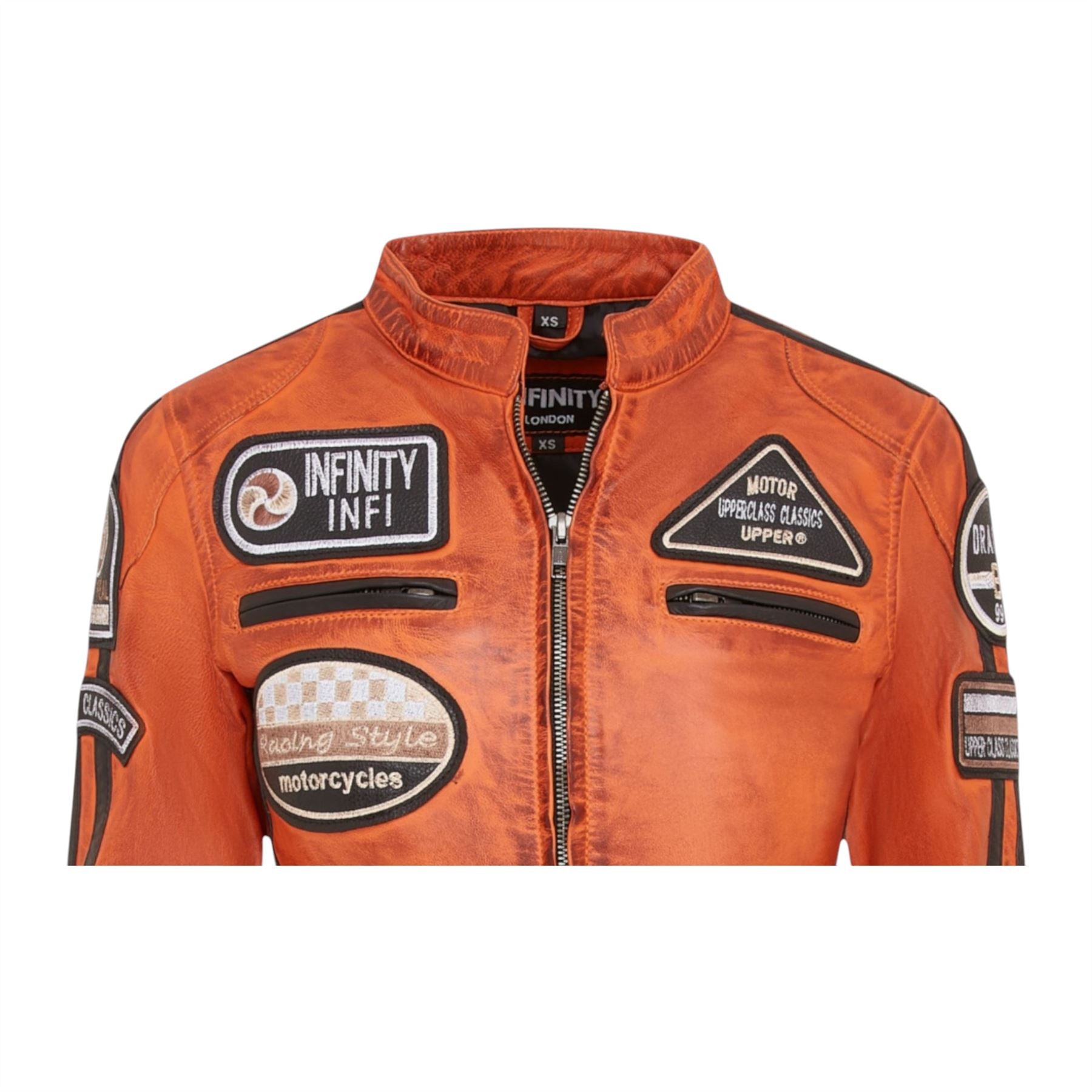 Womens Biker Racing Badges Leather Jacket-Eastleigh