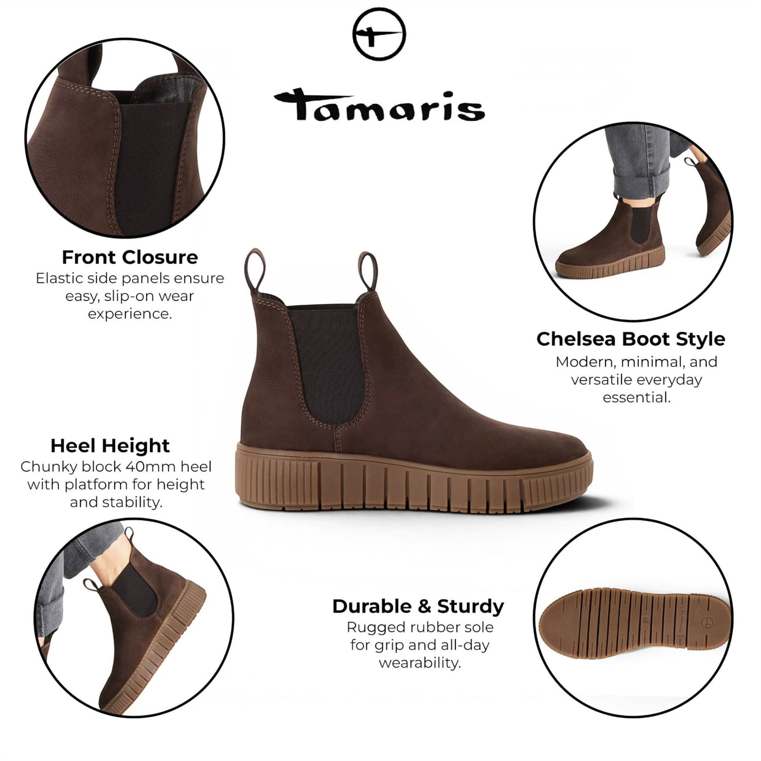 Tamaris Womens Brown Leather Chelsea Ankle Boots - 25403-43