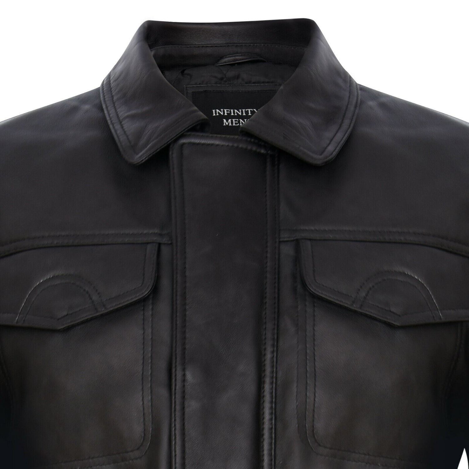 Mens Mid-Length Black Leather Safari Jacket-Fareham