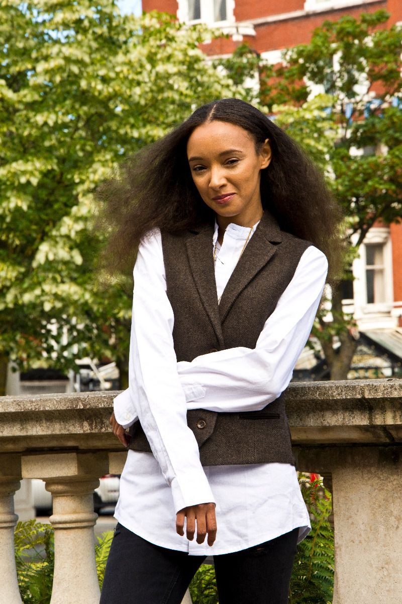 Womens Tweed 1920s Herringbone Brown Waistcoat - Upperclass Fashions 