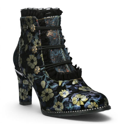 Laura Vita Floral Womens Victorian Blue Leather Heel Ankle Boots - Alcbaneo-130