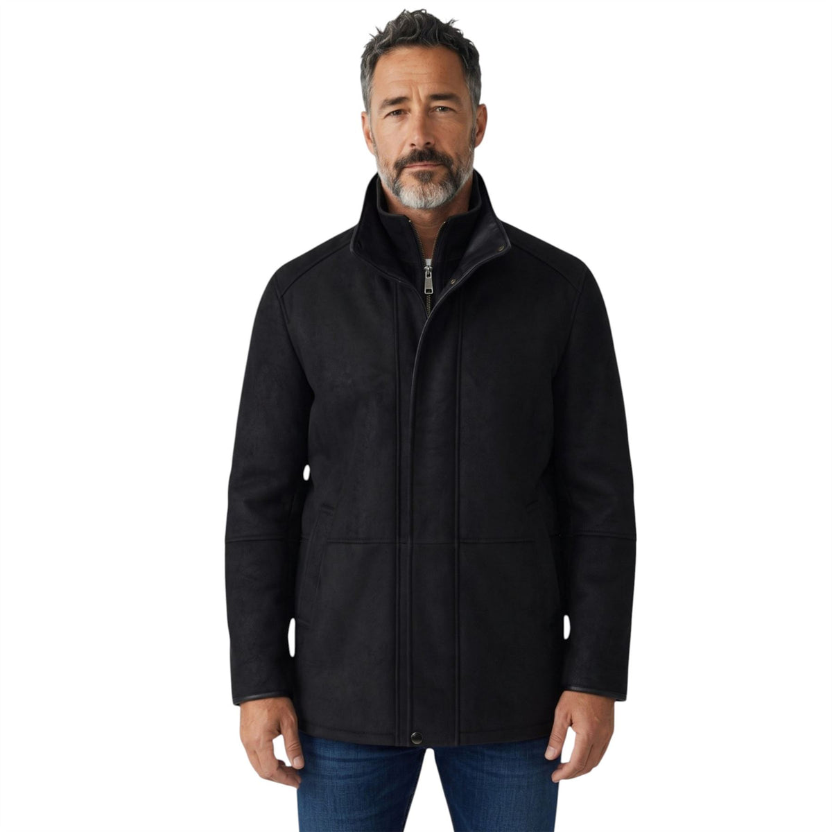 Mens Leather Funnel Neck Collar Coat Jacket - Thomas