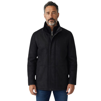Mens Leather Funnel Neck Collar Coat Jacket - Thomas