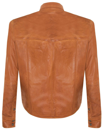 Mens Retro Denim Leather Shirt Jacket-Dorking