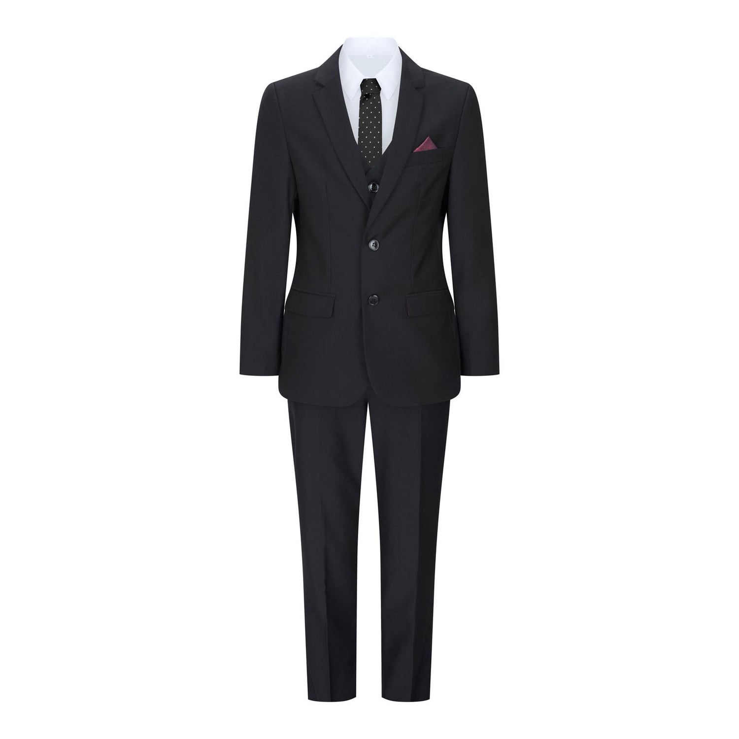 Boys 3 Piece Plain Black Classic Retro Suit