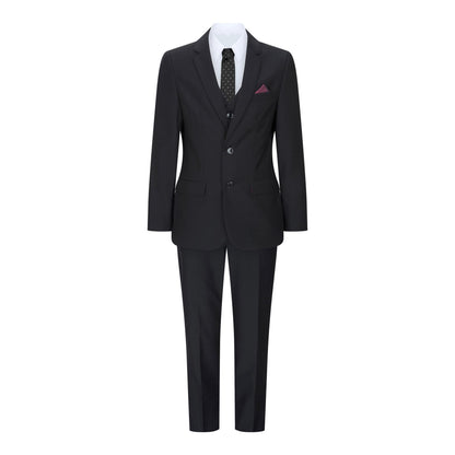Boys 3 Piece Plain Black Classic Retro Suit