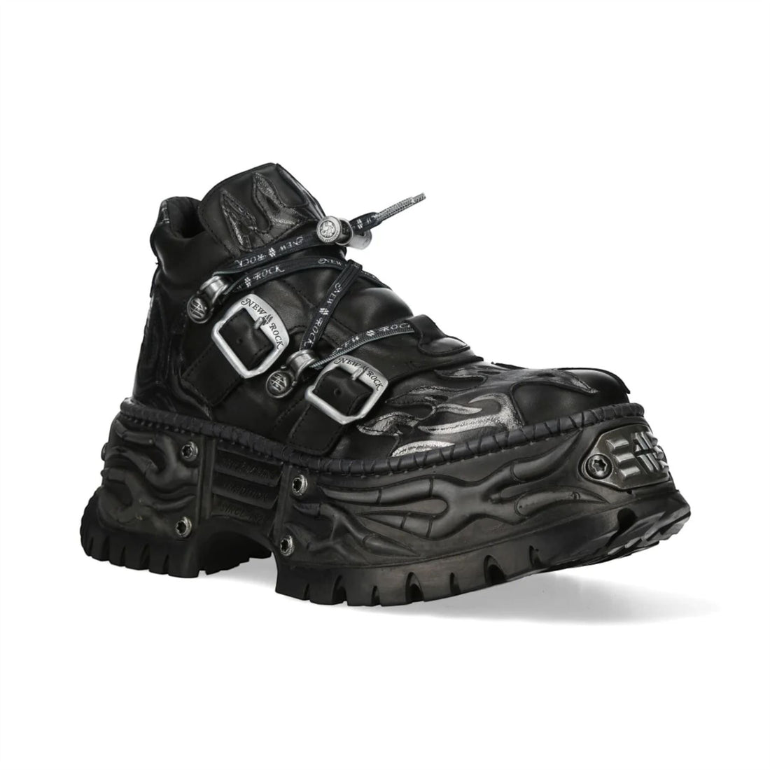New Rock Black Leather Gothic Biker Platform Ankle Boots - NEWWALL020-C4