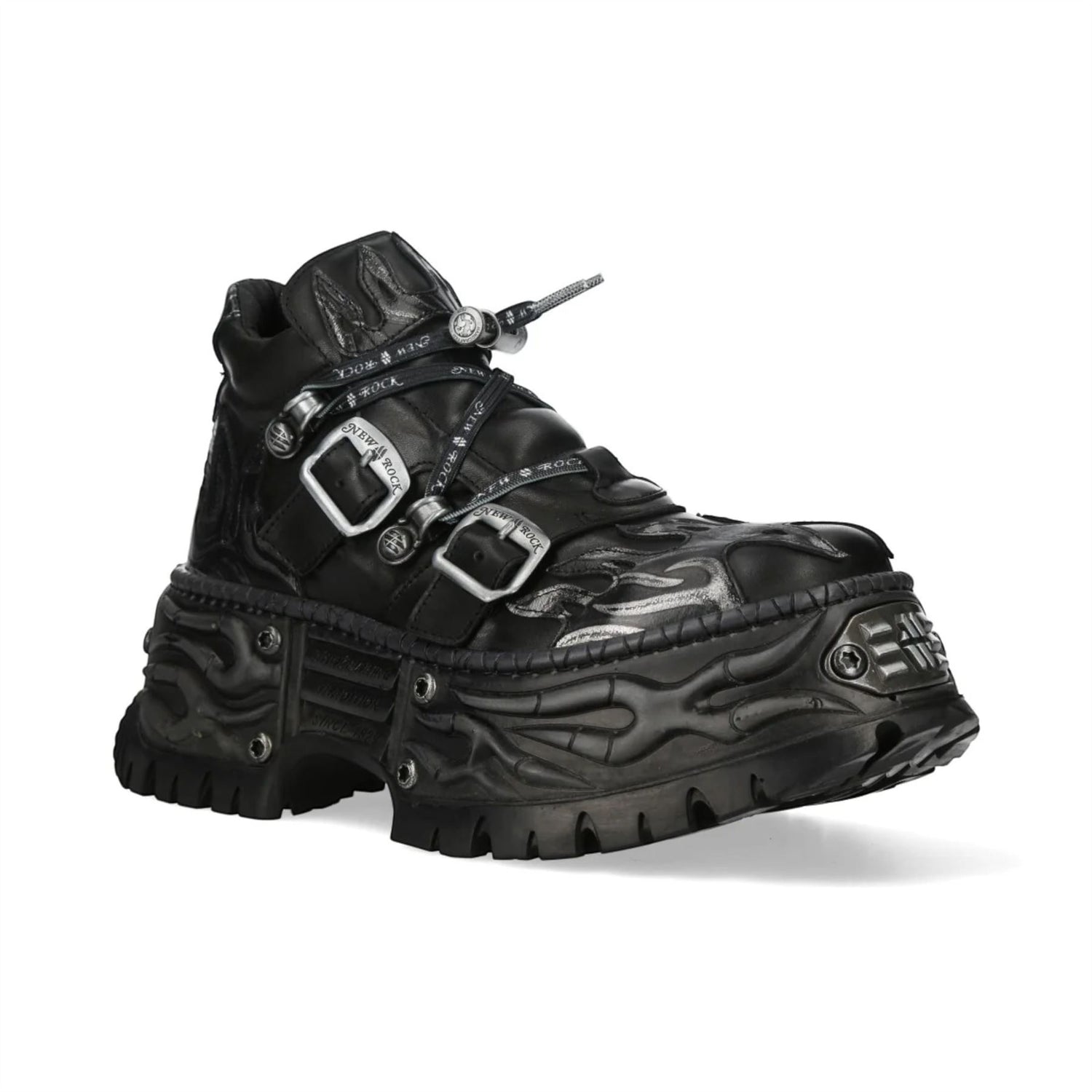 New Rock Black Leather Gothic Biker Platform Ankle Boots - NEWWALL020-C4