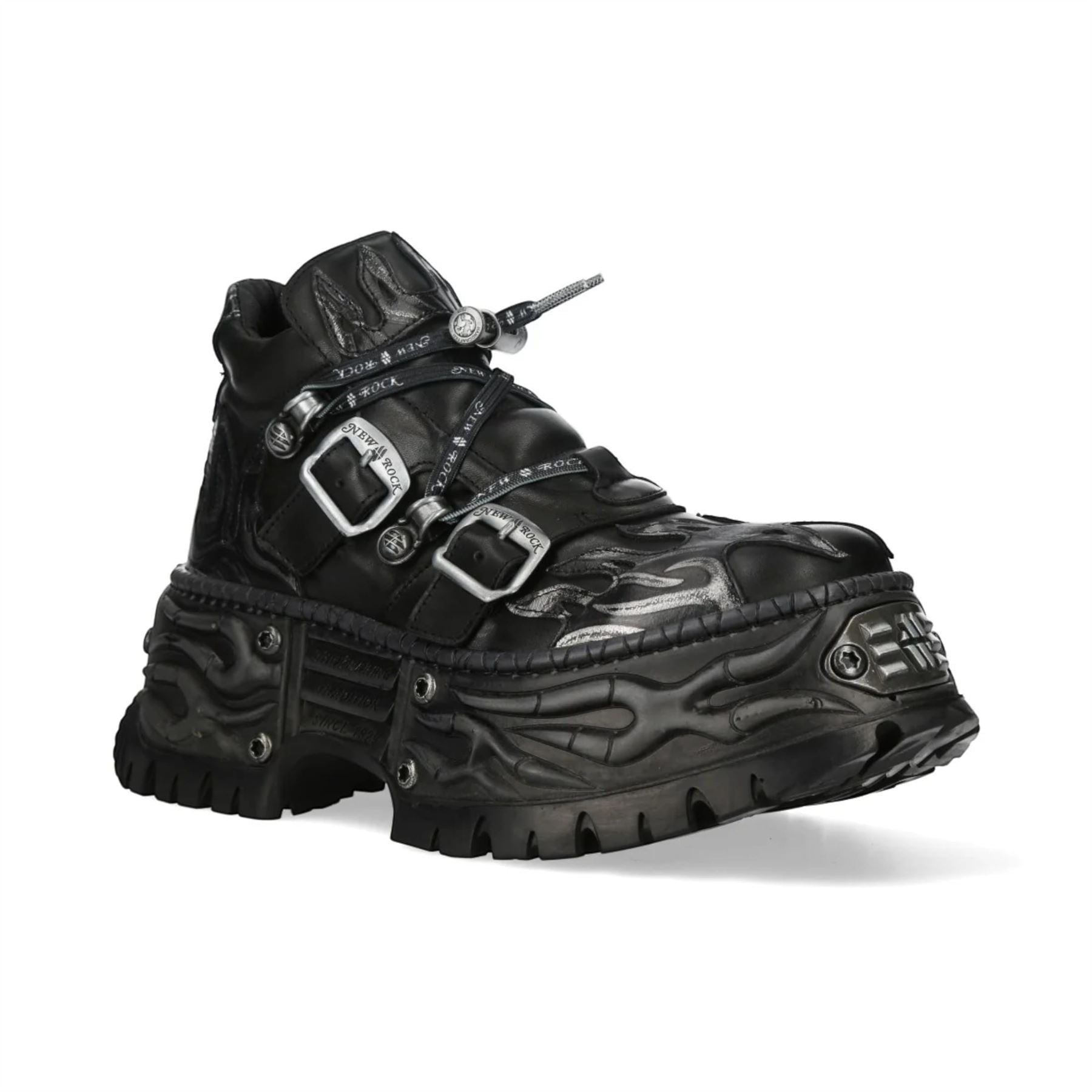 New Rock Black Leather Gothic Biker Platform Ankle Boots - NEWWALL020-C4