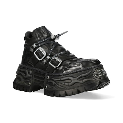 New Rock Black Leather Gothic Biker Platform Ankle Boots - NEWWALL020-C4
