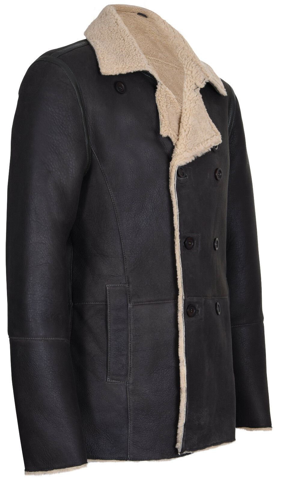 Mens Double Breasted Shearling Sheepskin Coat-Kington