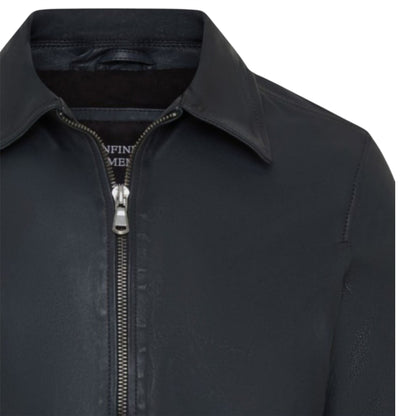 Mens Leather Harrington Collar Biker Jacket - Alpha