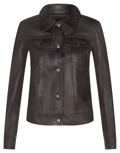 Womens Classic Leather Trucker Jeans Jacket-Nelson