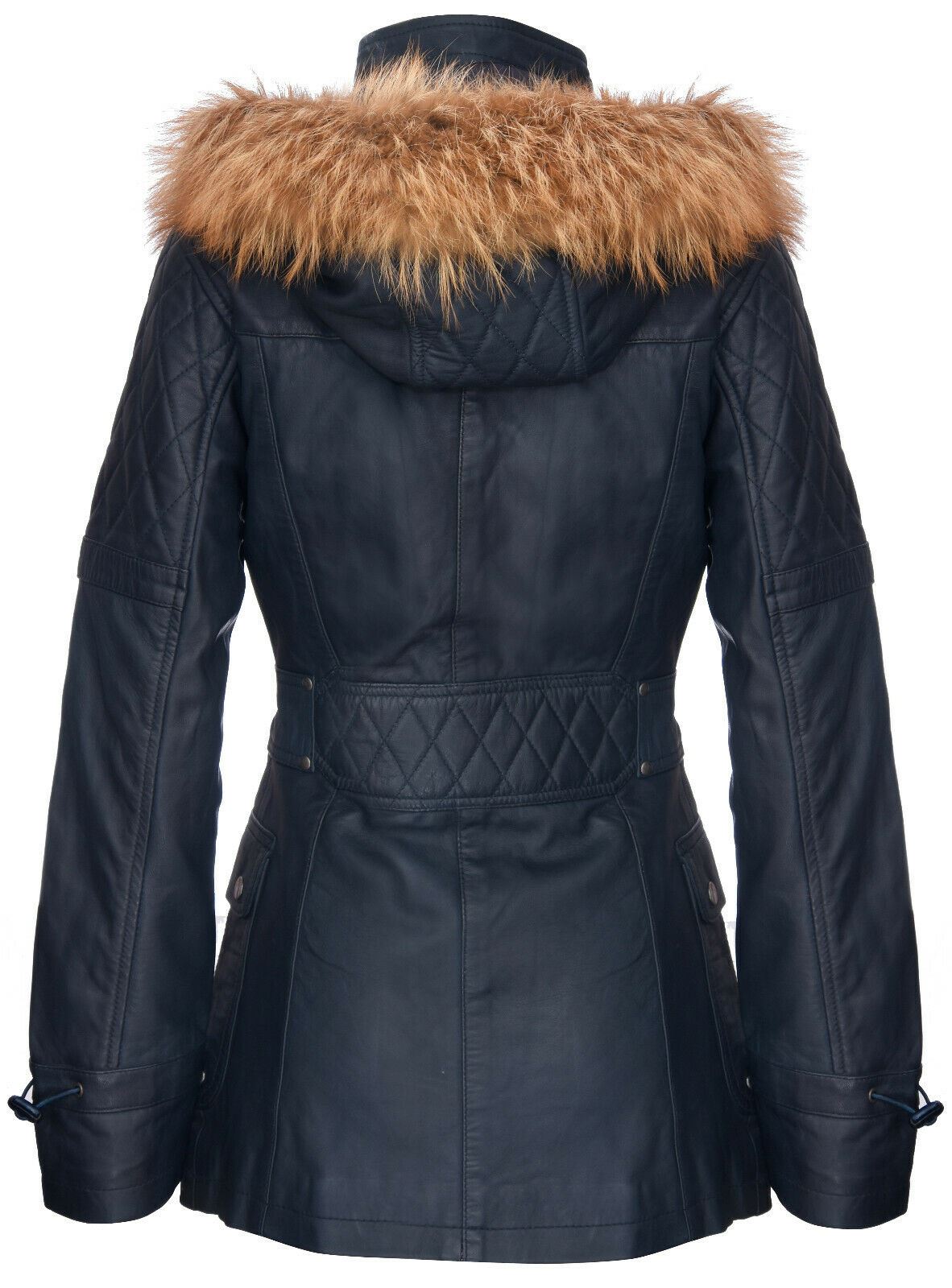 Womens Quilted Leather Hooded Parka Jacket-Northampton - Upperclass Fashions 