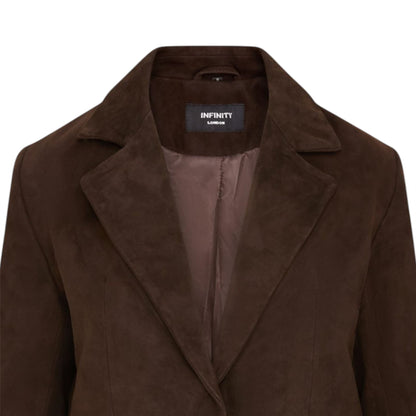 Womens Soft Goat Suede Leather Brown Blazer Jacket-Kolkata