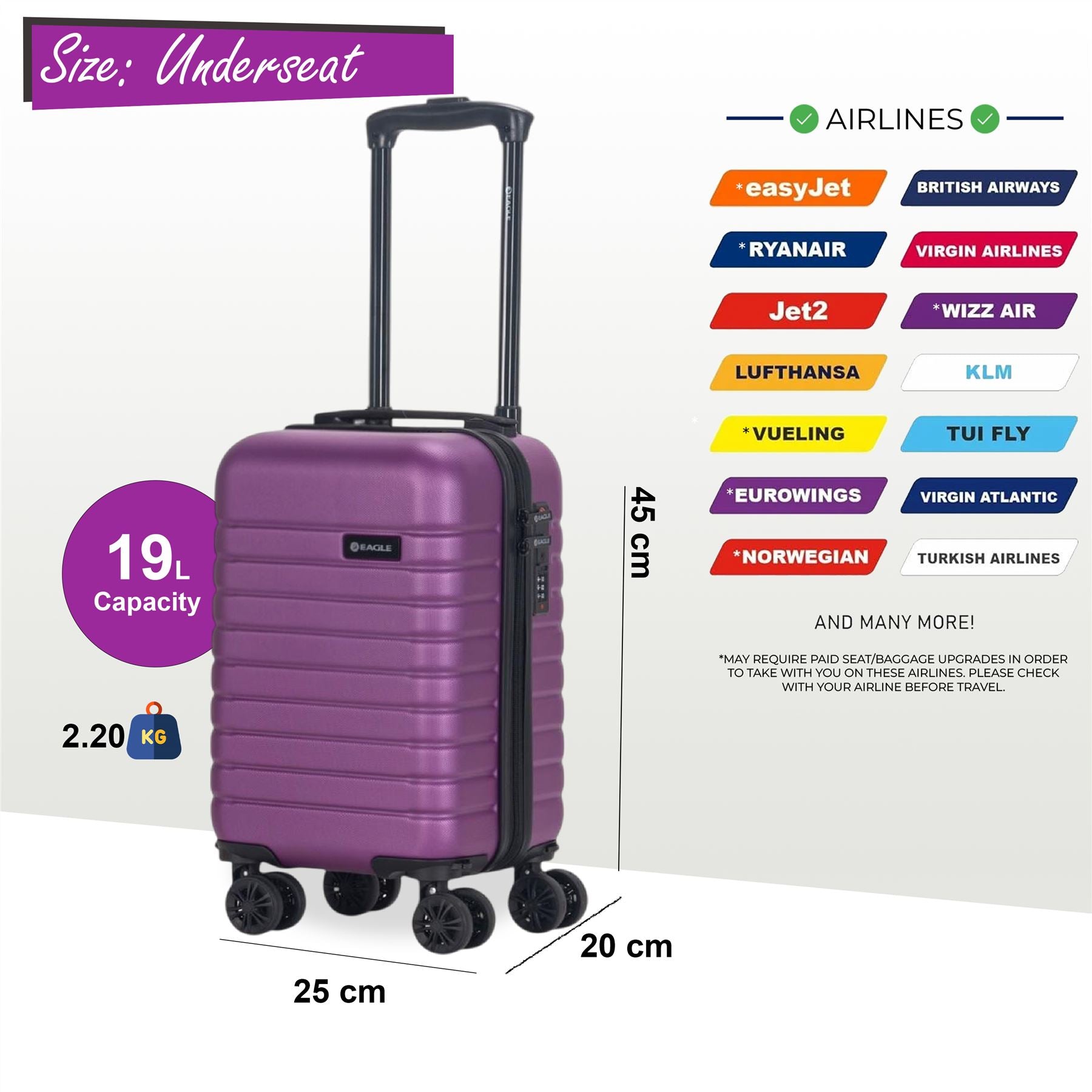 Koga Underseat Hard Shell Suitcase in Purple