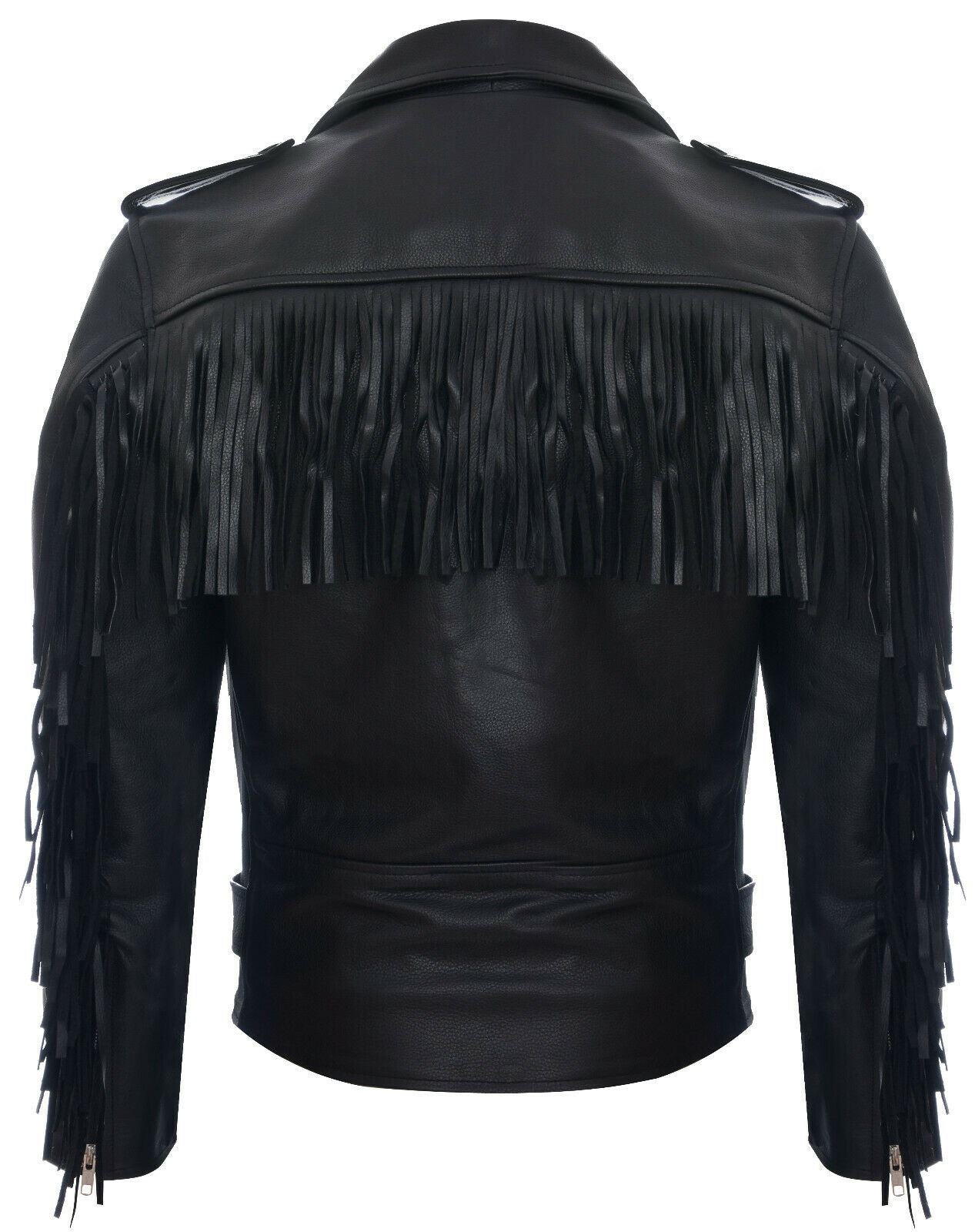 Mens Fringe Hide Leather Biker Jacket- Sevenoaks