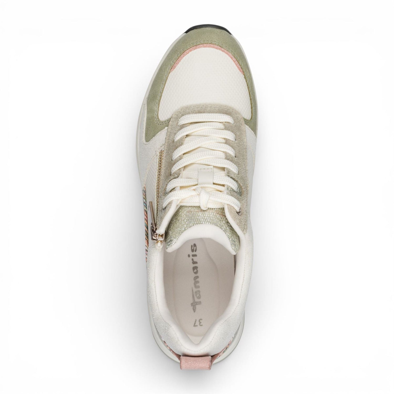 Tamaris Women’s White Green Platform Trainers Sneaker Zip Lace-Up Running Shoes