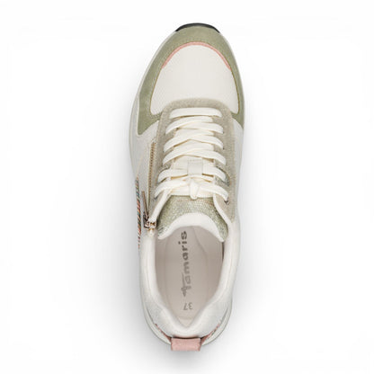 Tamaris Women’s White Green Platform Trainers Sneaker Zip Lace-Up Running Shoes