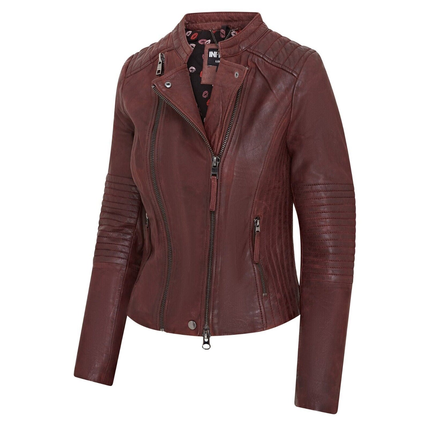 Womens Burgundy Biker Leather Jacket - Watlington