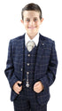 Boys 3 Piece Navy Blue Tweed Check Classic Suit - Upperclass Fashions 