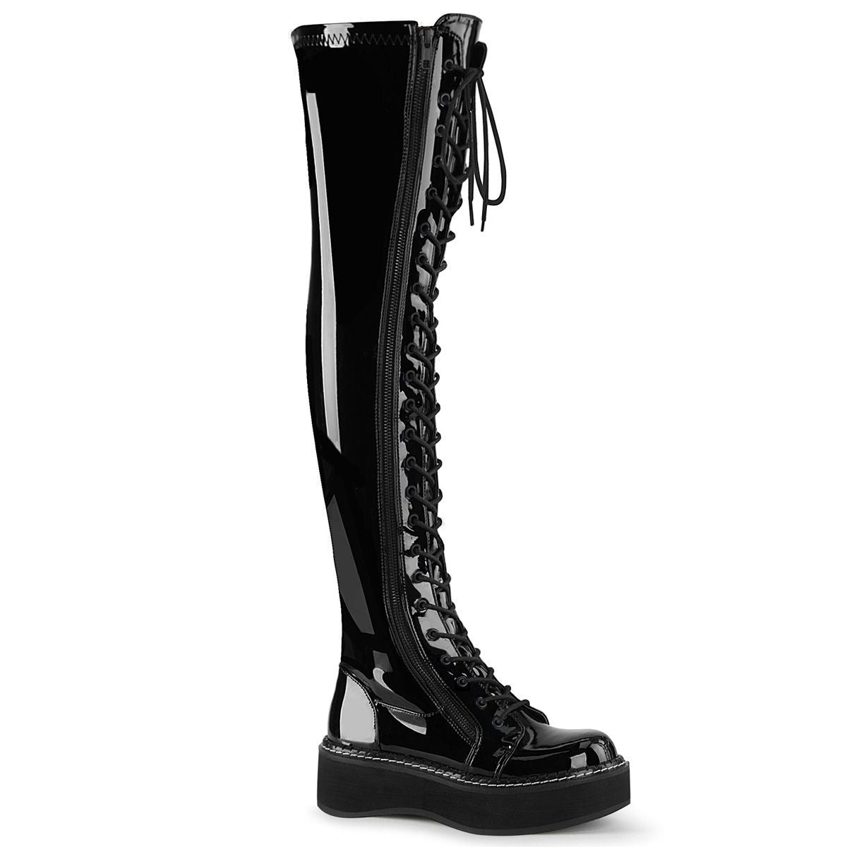 Demonia Emily 375 Black Patent Thigh High Gothic Boots
